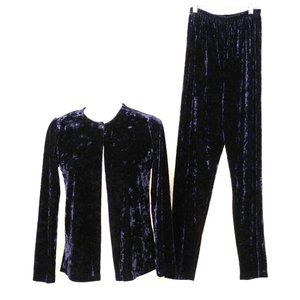 Vintage Crushed Velvet Cardigan Pants Set‎ Navy Blue Womens Size PS by Clio